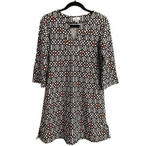 Jude Connally Megan Tunic Dress sz Small Brown White Geometric Stretchy made in